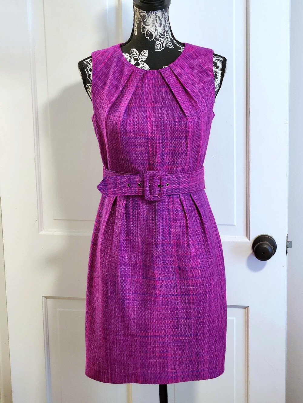 💘Trina Turk💘 - Fuchsia/Purple Concetta Silk Tweed Dress w/Pleated Waist & Belt